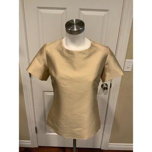 Isoude Shimmering Short Sleeve Gold Satin Top, Size 4